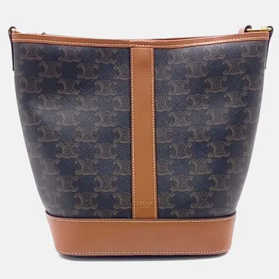Pre-owned Celine Black Brown Leather And Pvc Triumph Bucket Bag Small