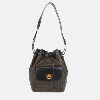 Pre-owned Celine Black Brown Macadam Bucket Shoulder Bag