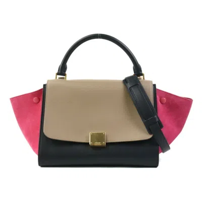 Pre-owned Celine Black Brown Pink Leather Suede Handbag Shoulder Bag () In Black, Brown, Pink