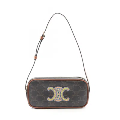 Pre-owned Celine Black Brown Pvc Coated Canvas Leather Shoulder Bag () In Multi