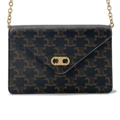 Pre-owned Celine Black Brown Pvc Leather Chain/shoulder Wallet () In Multi