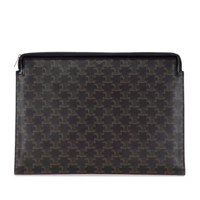 Pre-owned Celine Black Brown Pvc Leather Clutch Bag () In Multi