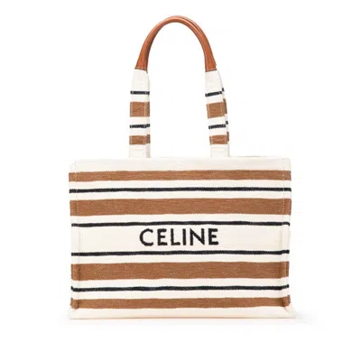 Pre-owned Celine Black Brown White Canvas Leather Handbag Tote Bag () In Multi