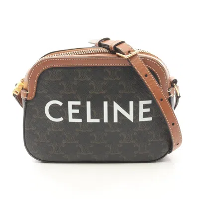 Pre-owned Celine Black Brown White Coated Canvas Leather Shoulder Bag () In Multi