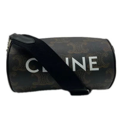 Pre-owned Celine Black Brown White Coated Canvas Leather Shoulder Bag () In Black, Brown, White