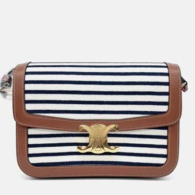 Pre-owned Celine Black Brown White Fabric Triumph Bag Medium