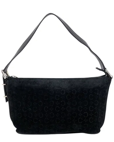 Celine Black C Monogram Suede Leather Trotter Pochette (authentic Pre-loved)