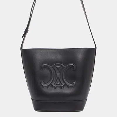 Pre-owned Celine Black Calf Leather Cuir Triomphe Small Bucket Shoulder Bag