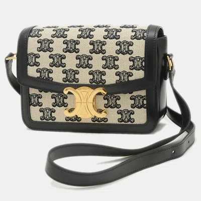 Pre-owned Celine Black Canvas And Leather Triomphe Teen Shoulder Bag