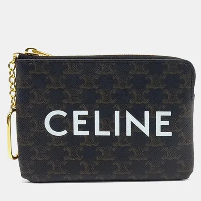 Pre-owned Celine Black Canvas Coin Purse And Keyring