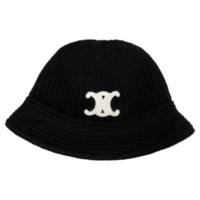 Pre-owned Celine Black Cashmere Triomphe Cloche Beanie Hat Os