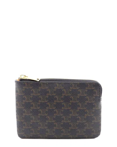 Pre-owned Celine Black Coated/waterproof Canvas Triomphe Coin Case Wallet (authentic  Pre-loved)
