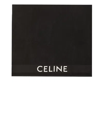 Celine Black Cotton Beach Towel With  Logo In Brown