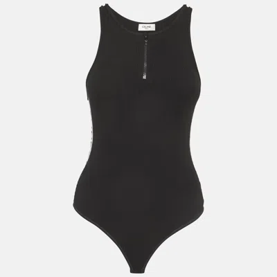 Pre-owned Celine Black Cotton Rib Knit Bodysuit S