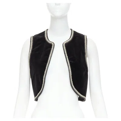 Pre-owned Celine Black Cotton Velvet Gold Braided Weave Trim Cropped Gilet Vest Fr38 M