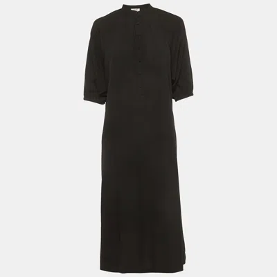 Pre-owned Celine Black Crepe Button Up High Neck Midi Dress S