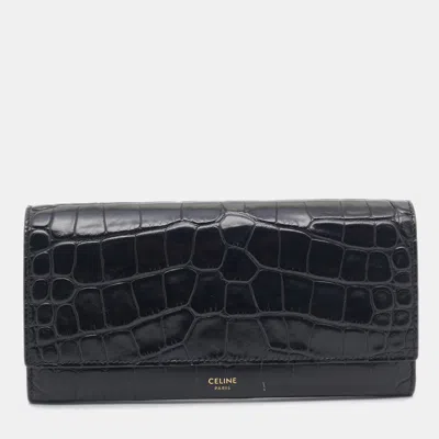 Pre-owned Celine Black Croc Embossed Leather Continental Wallet