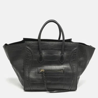 Pre-owned Celine Black Croc Embossed Leather Medium Phantom Luggage Tote