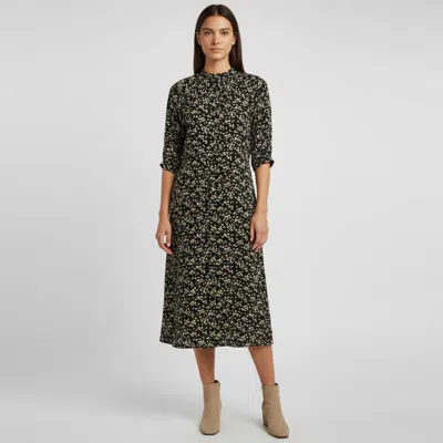Pre-owned Celine Black Daisy Print Canvas Button Up Midi Dress S