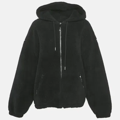Pre-owned Celine Black Faux Shearling Zip-up Hooded Jacket L