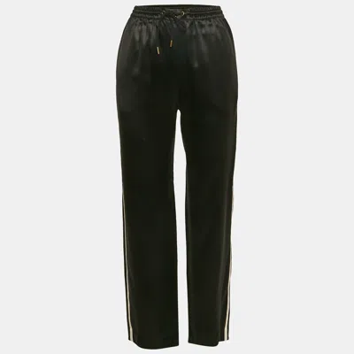 Pre-owned Celine Black Flowing Satin Triomphe Jogging Pants S
