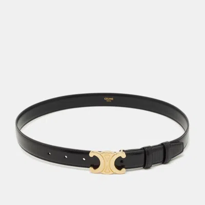 Pre-owned Celine Black Glossy Leather Triomphe Belt 75cm