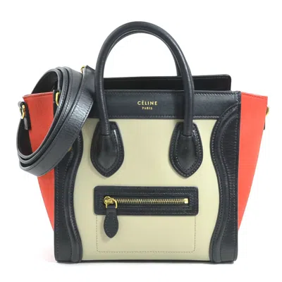 Pre-owned Celine Black Gray Red Color Leather Handbag Shoulder Bag ()