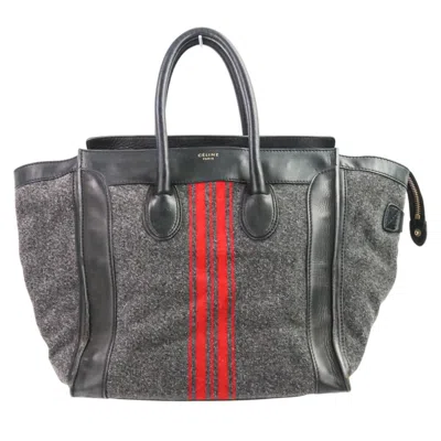 Pre-owned Celine Black Gray Red Color Wool Leather Tote Bag ()