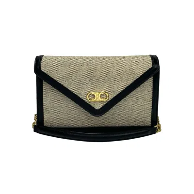 Pre-owned Celine Black Ivory Canvas Leather Pochette Shoulder Bag ()
