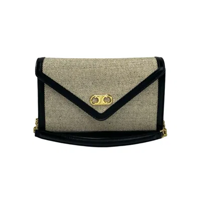 Pre-owned Celine Black Ivory Canvas Leather Pochette Shoulder Bag () In Black, Ivory
