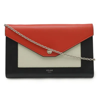 Pre-owned Celine Black Ivory Red Color Leather Shoulder Bag ()