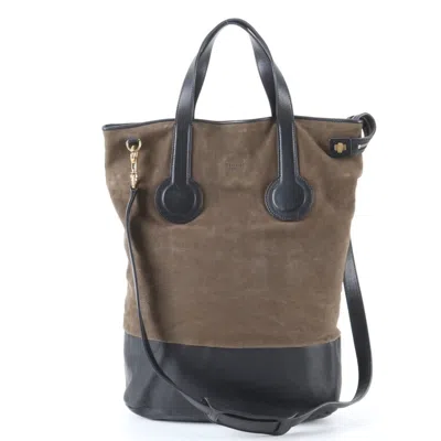 Pre-owned Celine Black Khaki Leather Shoulder Bag Tote Bag () In Multi