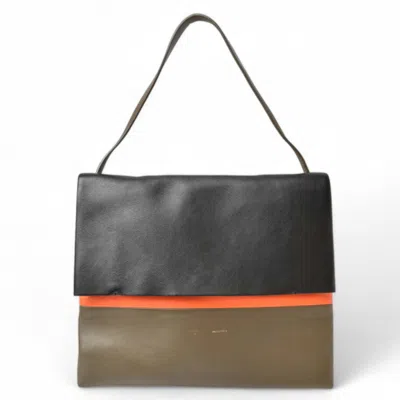 Pre-owned Celine Black Khaki Orange Leather Clutch Bag Handbag Shoulder Bag Tote Bag () In Black, Khaki, Orange