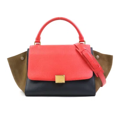 Pre-owned Celine Black Khaki Red Color Leather Handbag Shoulder Bag ()