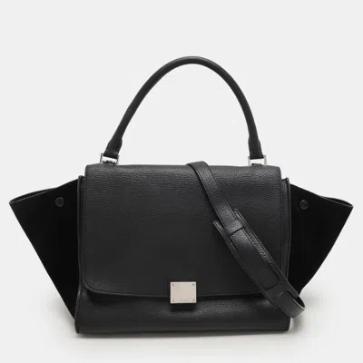 Pre-owned Celine Black Leather And Suede Medium Trapeze Top Handle Bag