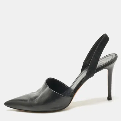 Pre-owned Celine Black Leather And Suede Slingback Pumps Size 38.5