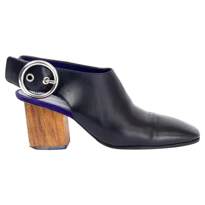 Pre-owned Celine Black Leather Block Heel Slingback Pumps Shoes 39.5