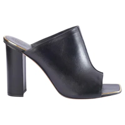 Pre-owned Celine Black Leather Flat Slides With Gold-tone Details - '10s