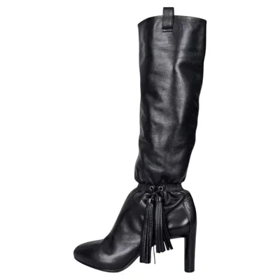 Pre-owned Celine Black Leather Fringe Tapered Boots - Size 38