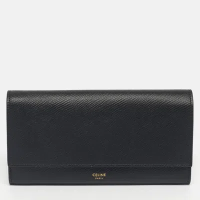 Pre-owned Celine Black Leather Large Flap Continental Wallet