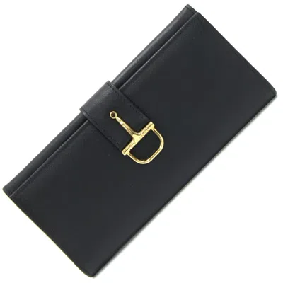 Pre-owned Celine Black Leather Long Wallet (bi-fold) ()