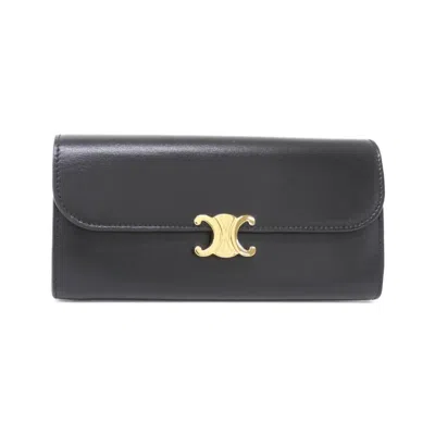 Pre-owned Celine Black Leather Long Wallet (bi-fold) ()