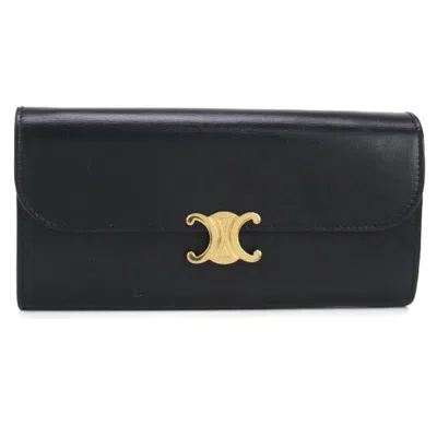 Pre-owned Celine Black Leather Long Wallet (bi-fold) ()