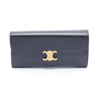Pre-owned Celine Black Leather Long Wallet (bi-fold) ()