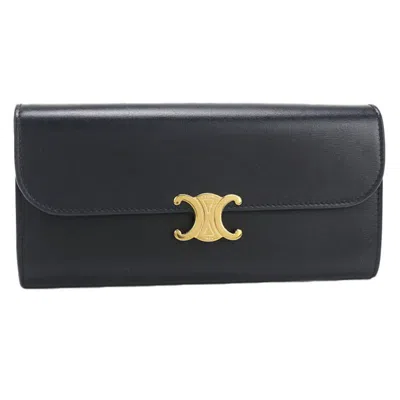 Pre-owned Celine Black Leather Long Wallet (bi-fold) ()