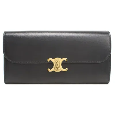 Pre-owned Celine Black Leather Long Wallet (bi-fold) ()