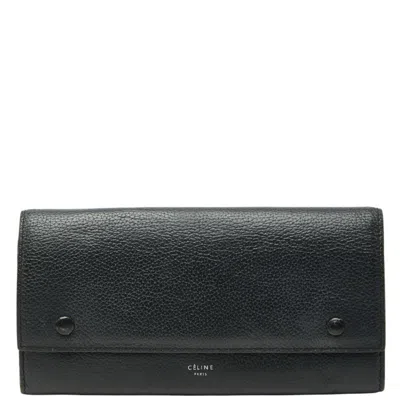 Pre-owned Celine Black Leather Long Wallet (tri-fold) ()