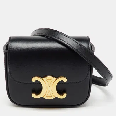 Pre-owned Celine Black Leather Mini Triomphe Shoulder Bag