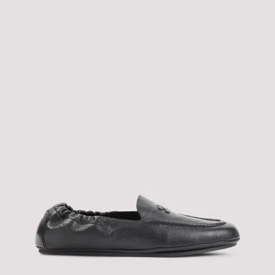 Celine Black Leather Triomphe Loafers