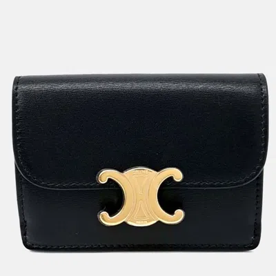 Pre-owned Celine Black Leather Triumph Card Holder